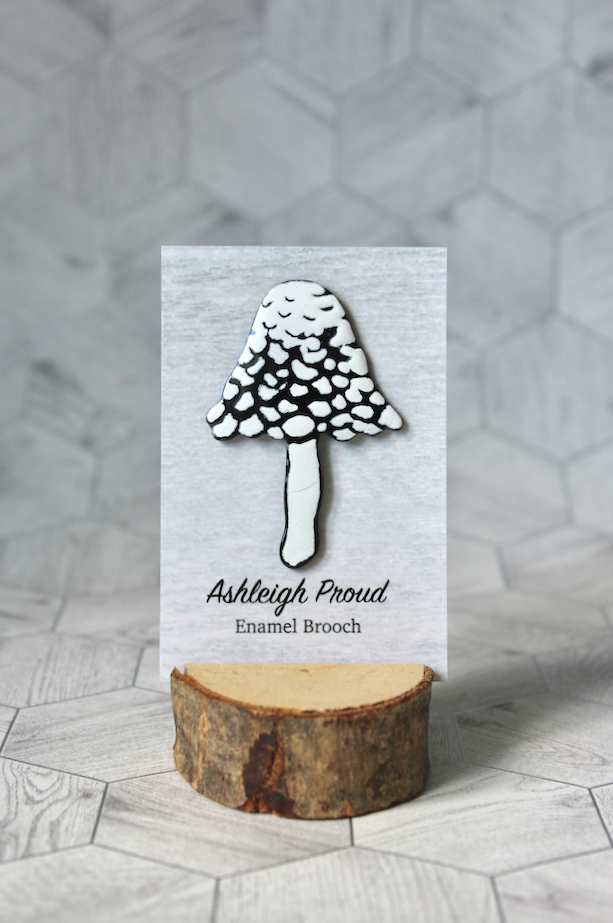Shaggy Inkcap Mushroom Brooch