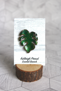 Green Monstera Brooch